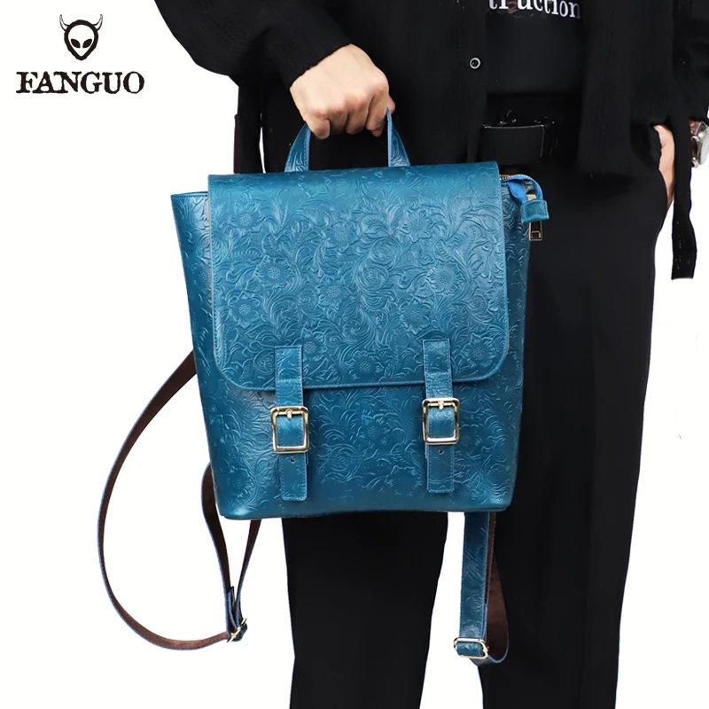 

Vintage Genuine Leather Backpack Women Real Cow Leather Bagpack Ladies Cowhide Double Shoulder Bag