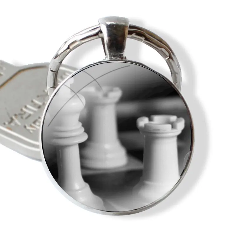 black and white chess Keychain Handmade Glass Cabochon Key Ring Holder Pendant Key Chains