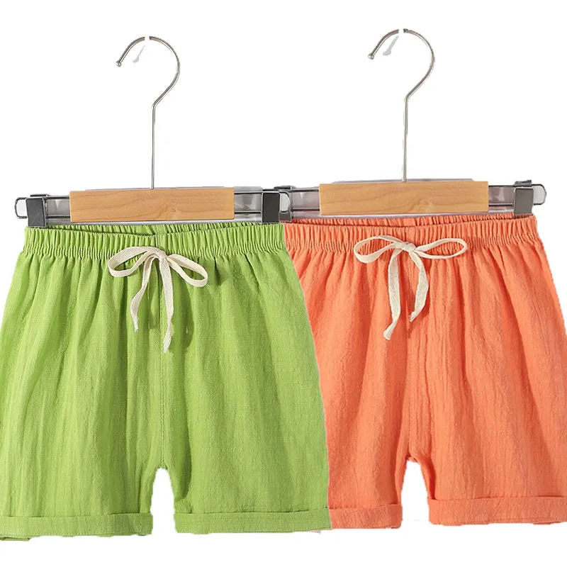 Children's Beach Shorts Boys Linen Short Pants Kids Clothing Cotton Girls Solid Color Summer Short Pants Baby Girls Clothes