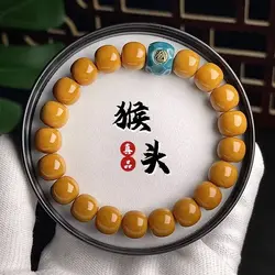 Natural Wild Monkey Head Old Barrel Handstring Carving Walnut Single Circle Buddha Beaded Plate Play Bracelet for Men and Women