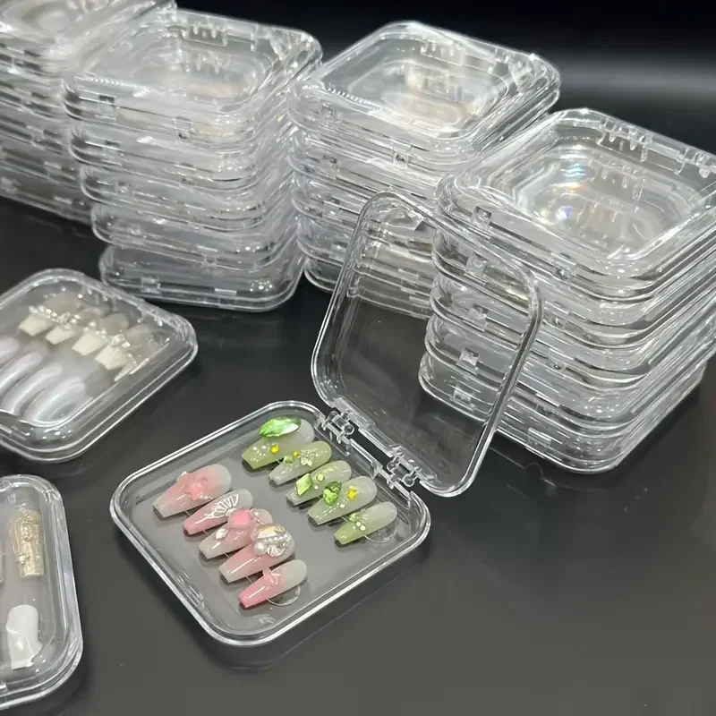 10 ชิ้นพลาสติกโปร่งใสเล็บกล่องเก็บชุดอะคริลิคกดบนเล็บสําหรับเล็บปลอมจอแสดงผลและ Salon Essentials เล็บ