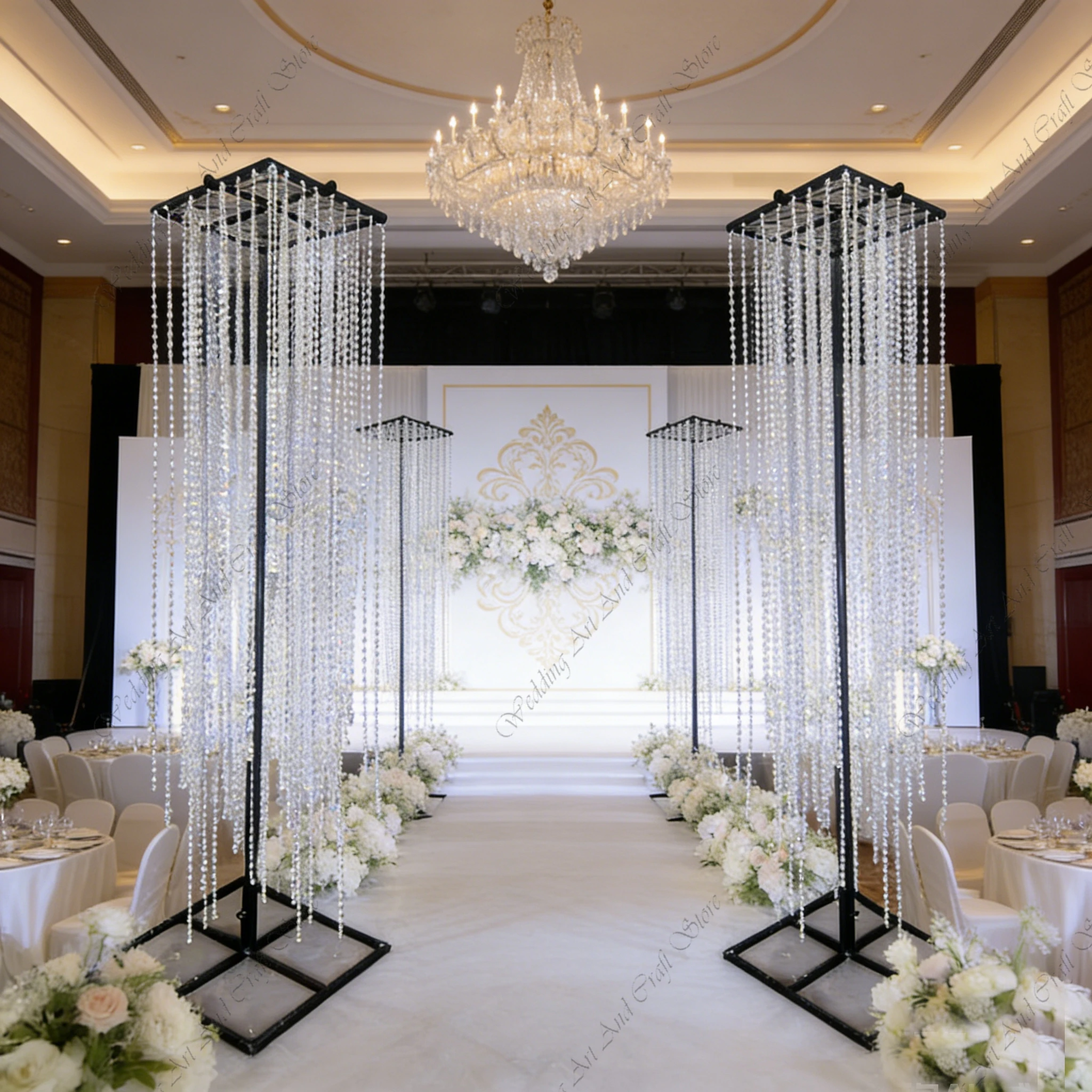 

Набор из 6 акриловых металлических арок-перегородок F30 (1.6-2.4 м) для свадебного декора, кристальные занавески, украшения для центра стола, арки для дверей, ivy784