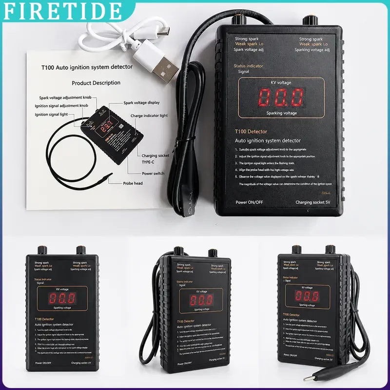 T100 Automotive Ignition Coil Spark Detector, 12V 24V Portable COP Cylinder Ignition Voltage Tester, Auto Repair Diagnostic Tool