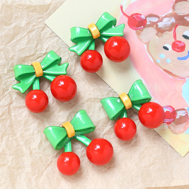 2 pieces  Bowknot cherry  Resin patch  For DIY manual work  Jewelry discovery hair accessories mobile phone case accessories