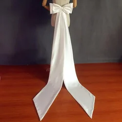 White Satin Bow Wedding Belt, Detachable Dress Belt, Ivory Bride Bow Detachable Extra Large Women's Dress Belt