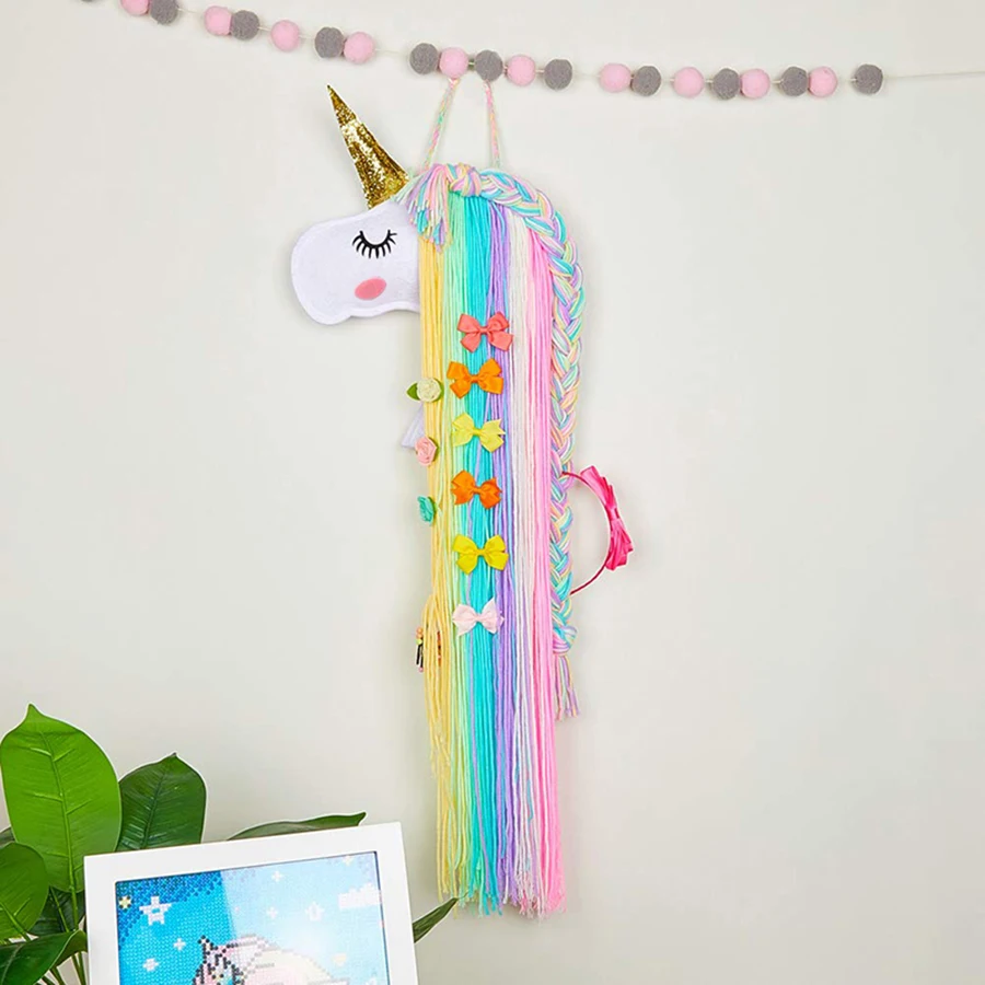 Einhorn, Haarspange für Mädchen und Aufbewahrung für Haaraccessoires, Wanddekoration für das Zimmer, Aufbewahrungsregal für Haarbänder, niedliches, handgefertigtes Filzprodukt. – Detail 8