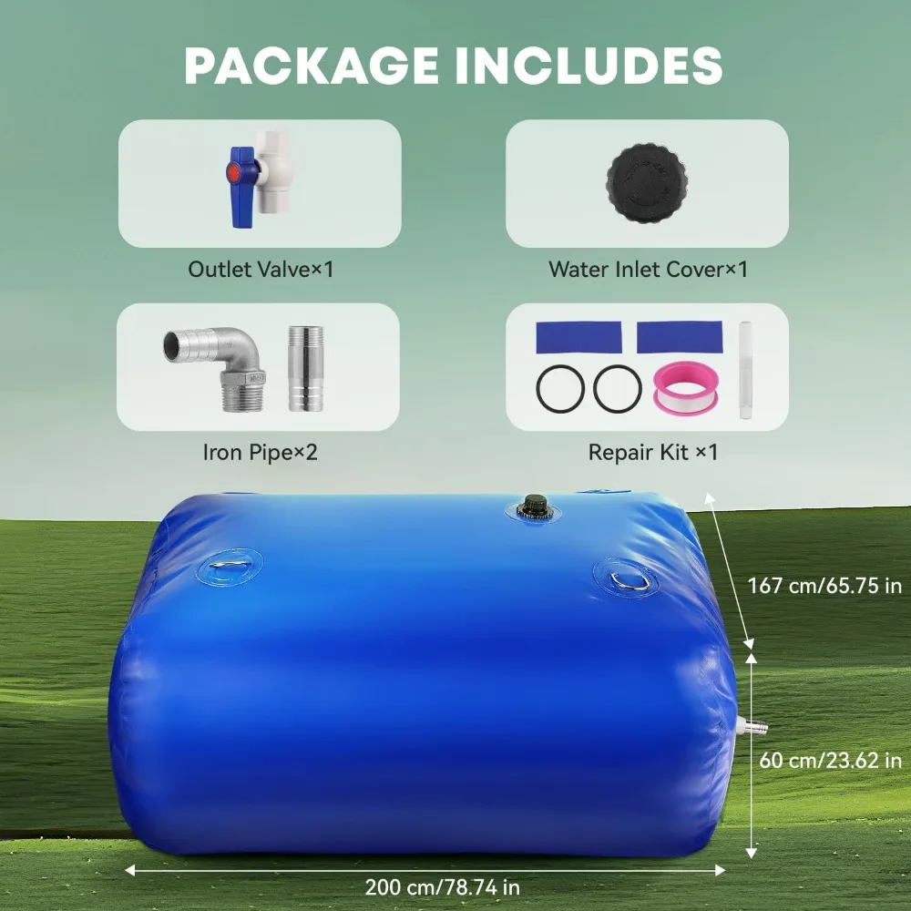مثانة تخزين المياه المحمولة 528 جالون/2000 لتر، خزان مياه قابل للطي PVC 1000D مع حنفيات ومجموعة تجاوز، تخزين المياه