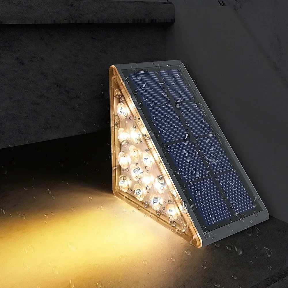 Outdoor Solar Step Lights Warm White RGB Triangle IP67 Waterproof Auto on Decoration Deck Lights for Patio Yard Driveway Porch image 6