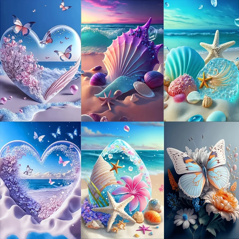 5D Diamond Painting Fantasy Shell Seaside Scenery Embroidery Mosaic Cross Stitch Kit Girls' Bedroom Home Decoration Gift