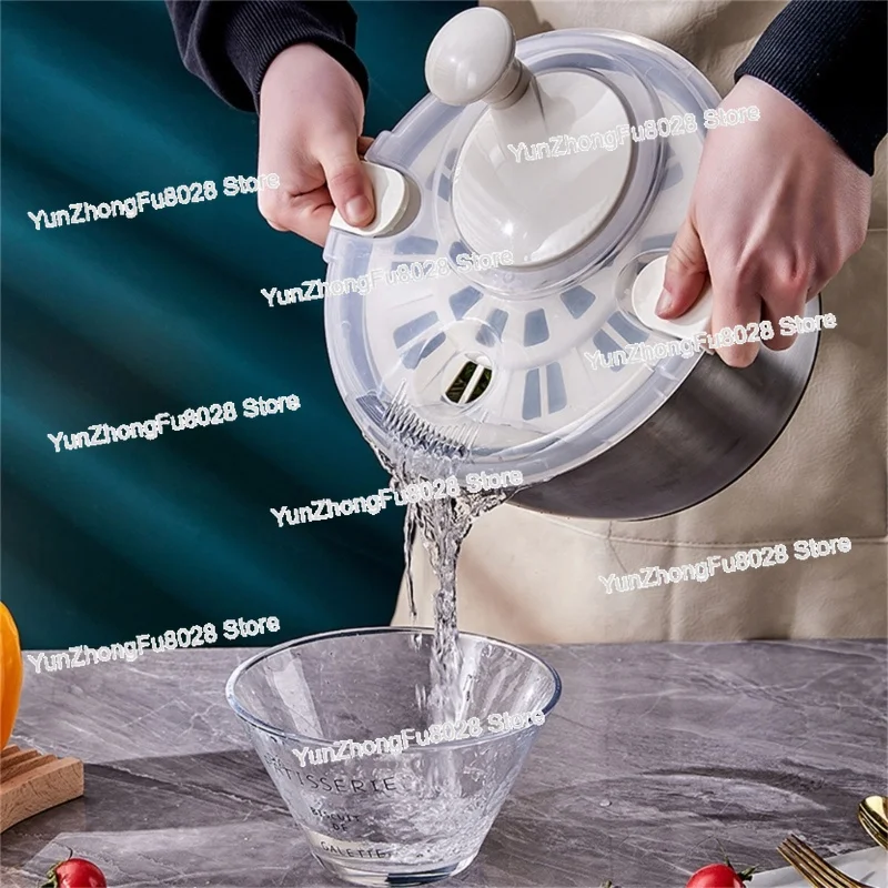 5L Stainless Steel Salad Spinner Large Capacity Fruit Vegetable Dehydrator For Kitchen Fruit Dryer Drainer Salad Spinner