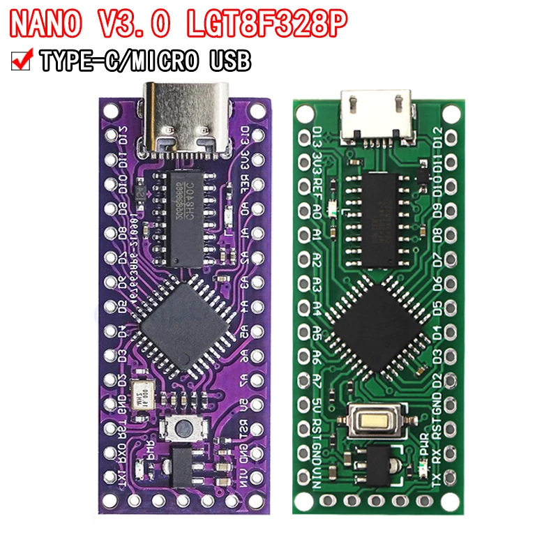 Micro USB para Arduino, Compatível com ATMEGA328, Nano V3.0, LGT8F328P, CH9340C, HT42B534-1, LGT8F328P, LQFP32, MiniEVB, Tipo-C