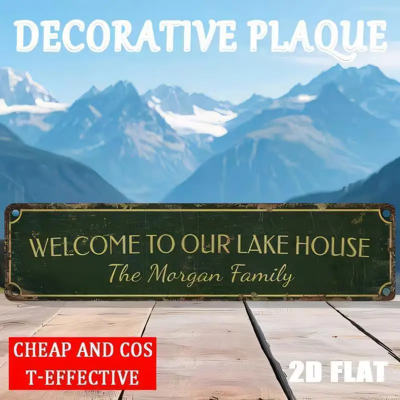 2D Flat Green Welcome to Our Lake House Vintage Metal Sign - Family Retro Tin Plaque, Cost - Effective Iron Wall Art for Lake Ho
