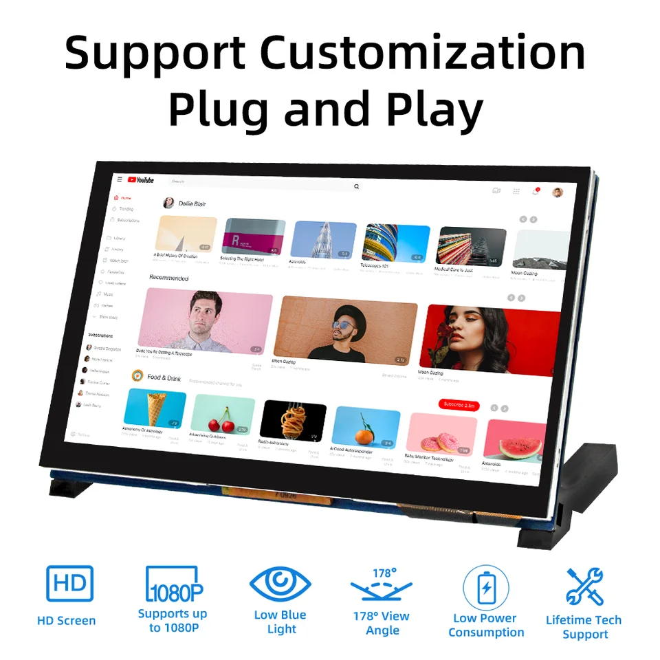 Pantalla táctil DSI de 5 puntos iPistBit 800x480 sin controlador, monitor IPS de 4.3/5/7 pulgadas para Raspberry Pi 5/4B/3B+/3B/3A+/2B/B+ 4
