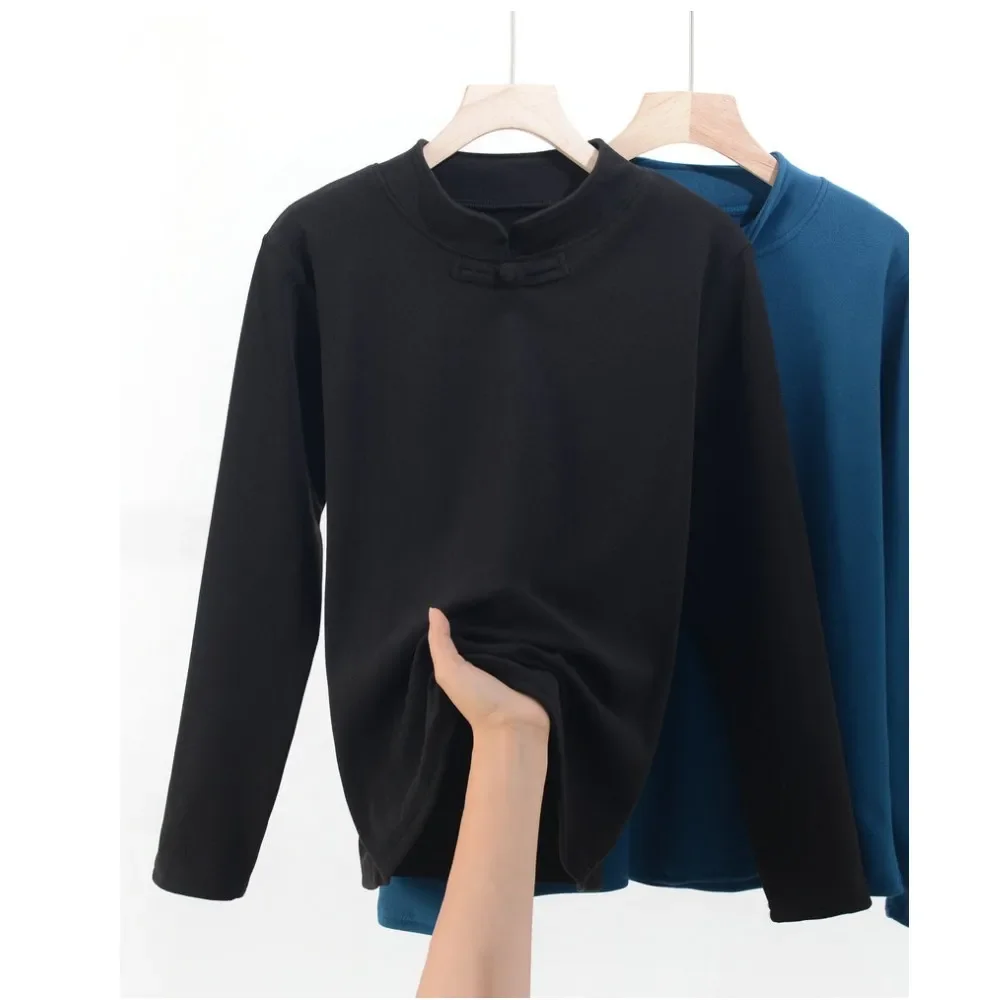 XL to 8XL Plus size Mockneck Bowknot Fleece T-shirt Women Autumn Winter warm bottoming Tshirts thick Tee Tops long sleeves