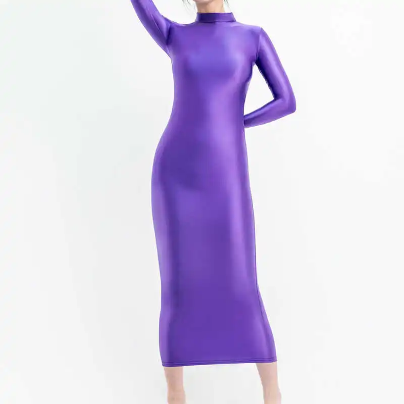 Bodycon-jurk met hoge taille, lange Sve-ritssluiting, gladde nylonmix, lentefee voor dames