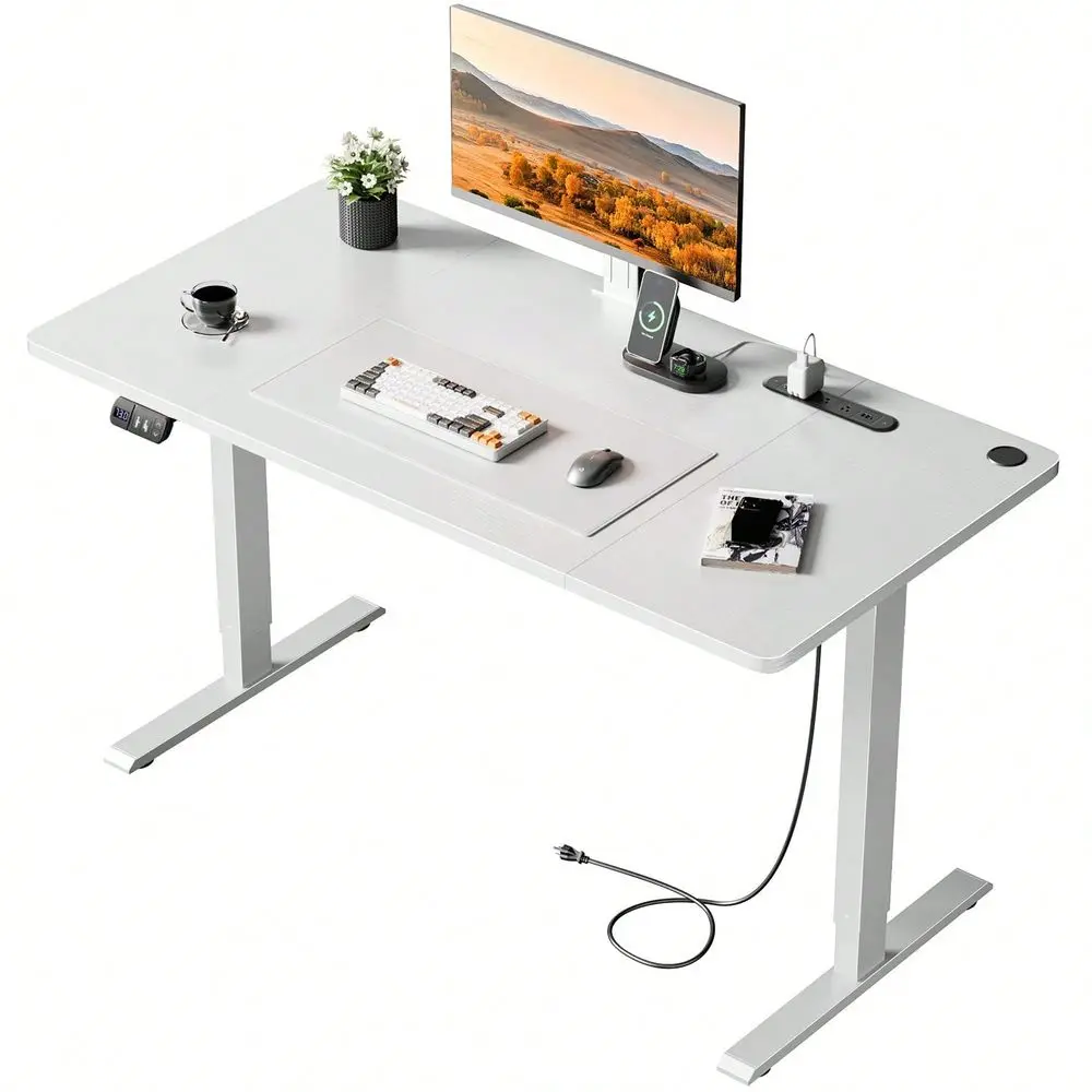 HeightAdjustable Standing Desk With BuiltIn Power Outlets USB Ports, SitStand Home Office Desk With Memory Control Panel Cable