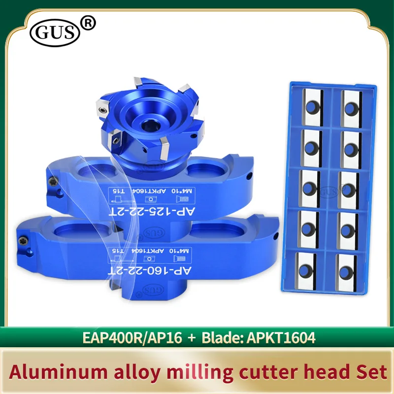 1 juego AP16 EAP400R 90 °   Cabezal de fresado de aleación de aluminio, orificio interior de 22, 27, 32, 40 mm, 2T, 4T, 6T, 7T, 8T + 10 cuchillas APKT1604