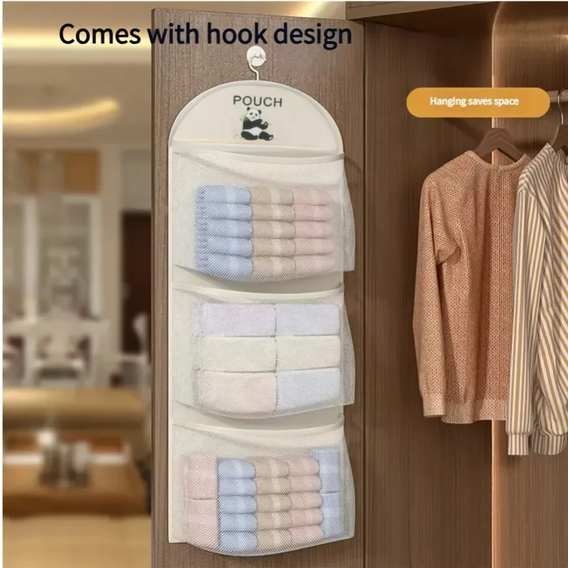 1PC 3Tier Hanging Underwear Socks Bra Mesh Storage Bag Suitable for Dormitory Home Wall-Mounted Organizer with Visible Pockets