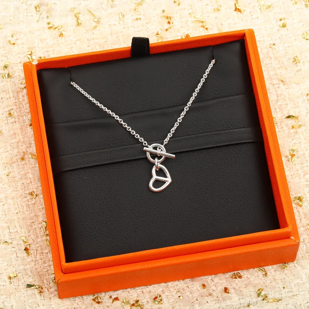 Hot Europe Designer Brand 925 Silver Heart Necklace Woman Top Quality Jewelry Wedding Gift Trend