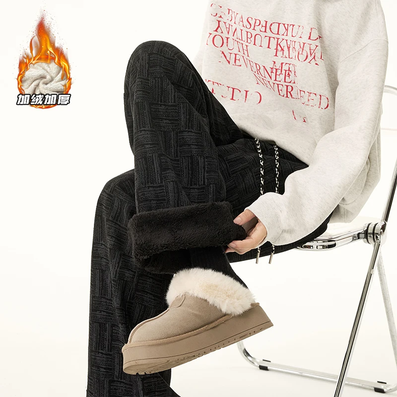 Autumn and Winter Fashion Trend Fleece-Lined Thickened Warm Sports Sweatpants Men's Casual Loose Plus Size High-Quality Pants