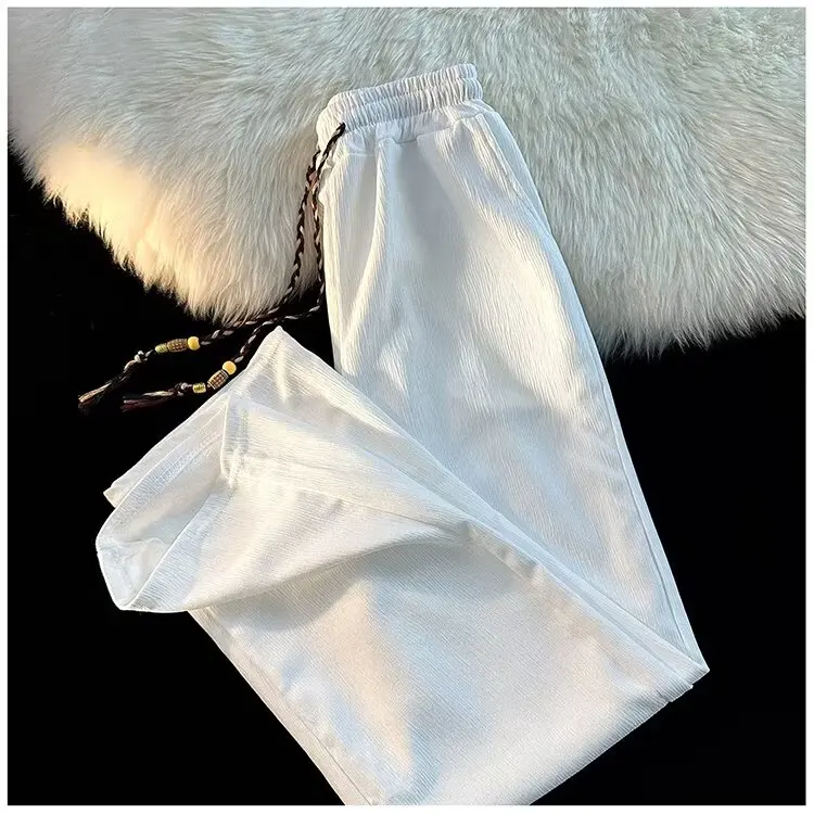 

Ice Silk Wide Leg Casual Pants Women's Summer Thin Large Size Loose Fit Trousers Commute Style Korean Fashion with Pockets