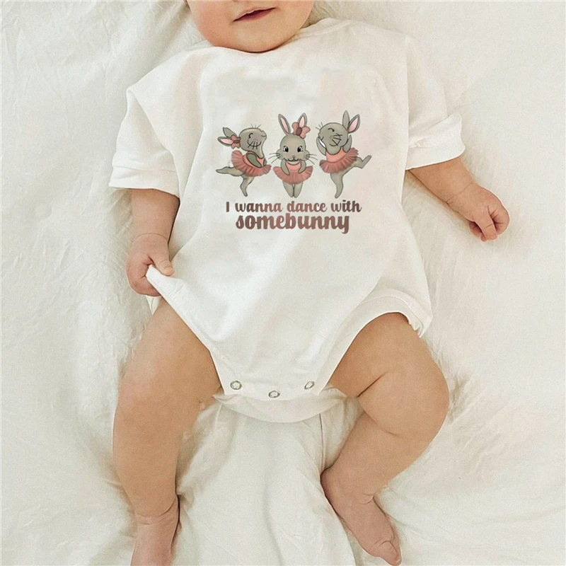 

Summer Newborn Infant Baby Girls Clothing Casual Romper White Short Sleeve O Neck Letter Bunny Print Playsuit Jumpsuit