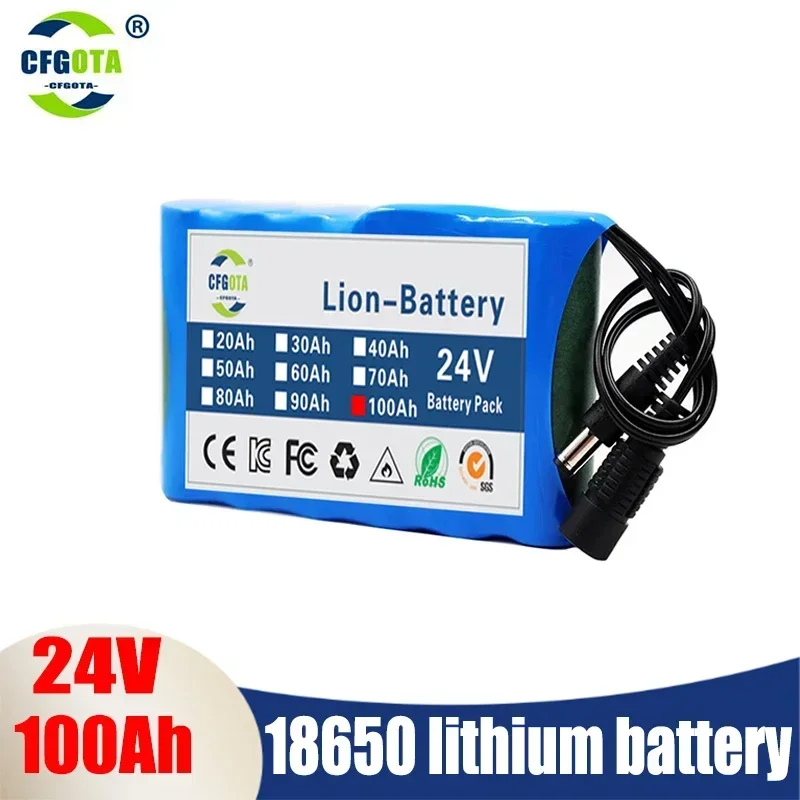 リチウムイオン電池12.6 V,100% Ah DC,閉回路,オリジナル,24V, 6S1P, 100000mAh,新品