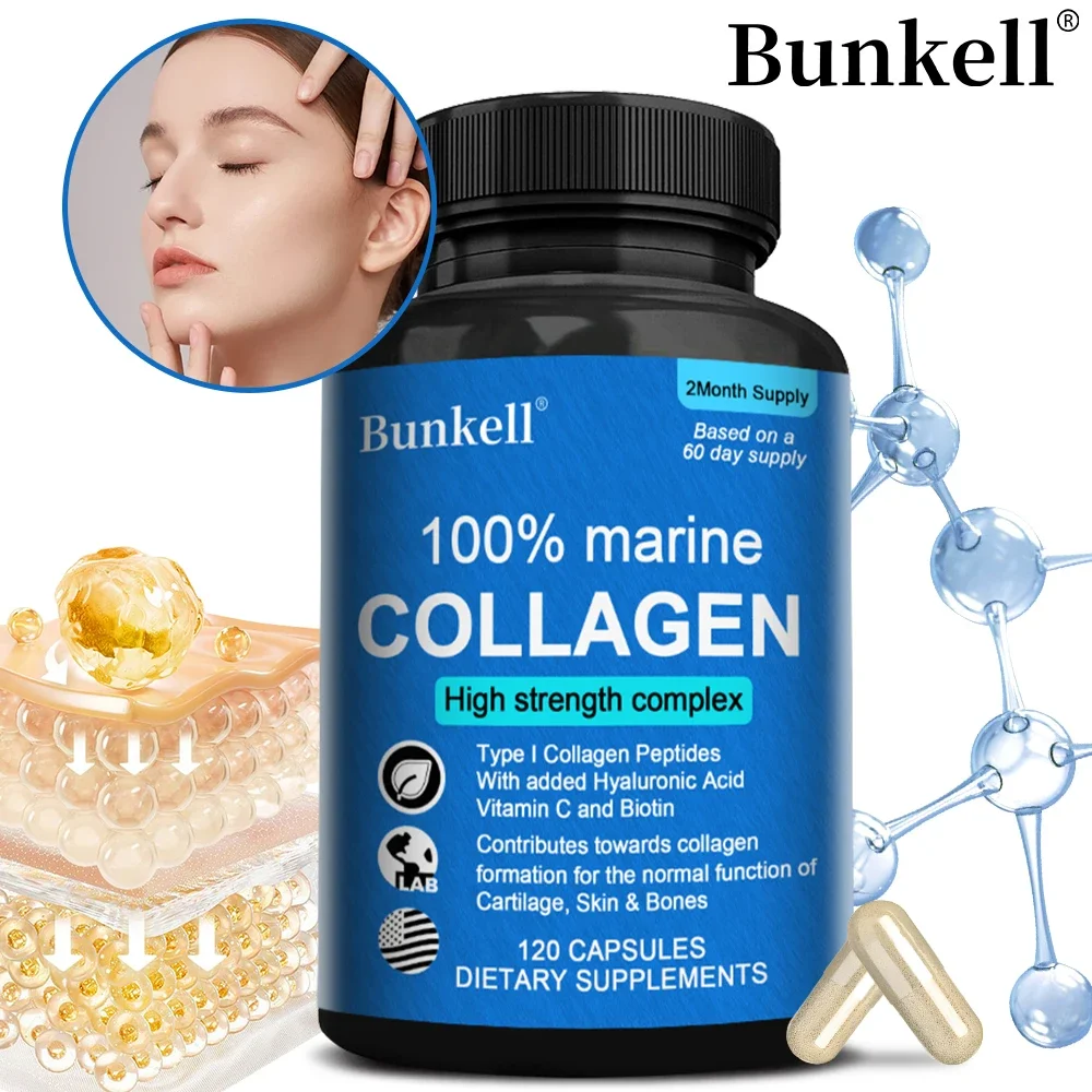 Pure 100% Marine Collagen Type 1 - Hydrolyzed Collagen Peptides, Enriched with Hyaluronic Acid and Vitamin C for Men and Women