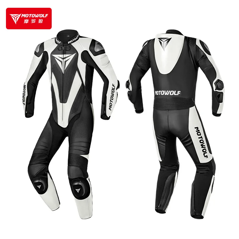 MOTOWOLF JM10 One-piece Riding Leather Suit Cowhide Leather Jacket & Pants for Motorbike Riders