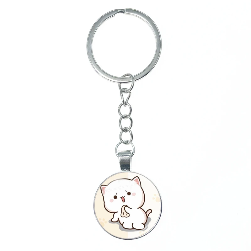 Mitao-Cat Glass Keychain para Casais, Schoolbag Ornamentos, Pingente Charme, Chaveiro, Presentes Da Jóia, Vermelho, Net, Bonito, Péssego, Casal