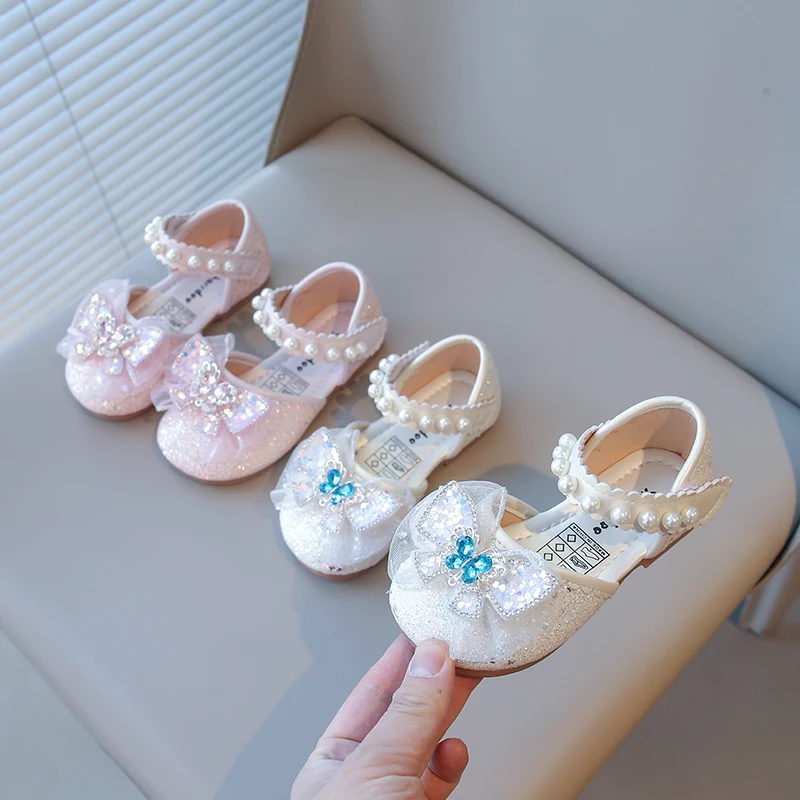 

Новые детские сандалии с бантом и стразами для девочек, свадебные, праздничные, танцевальные, для малышей, школьников, балетки, обувь для выступлений, размеры 21-30