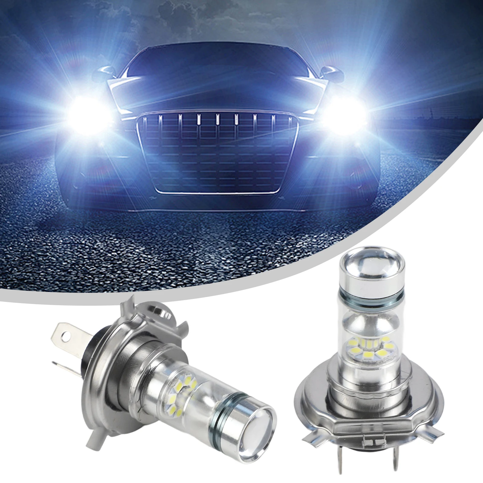 2Pcs 1800LM H4 LED Headlight Bulbs Canbus No Error H4 8000K 20-LED Hi/Lo Beam 15W Car Head Lamps  White Auto Light