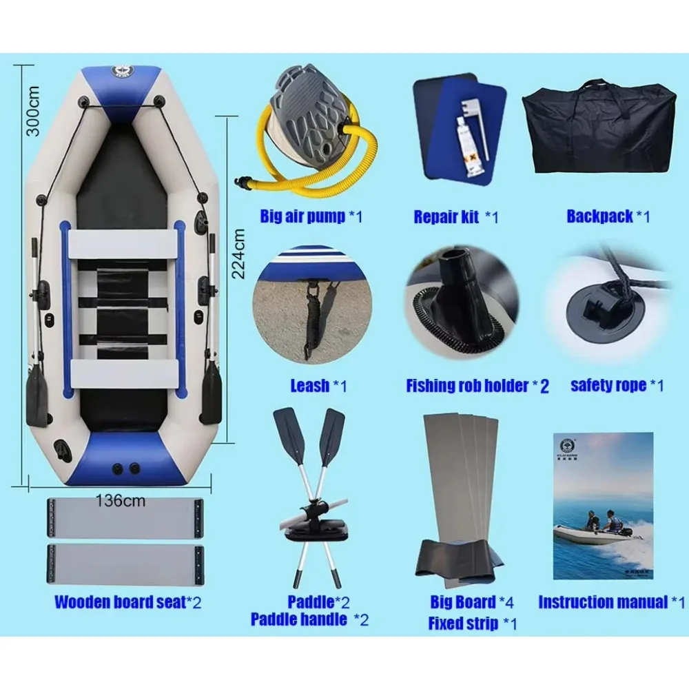 Anti-flood Rescue Boat 4 Person 300cm Fishing Inflatable Boat PVC Rowing Ship Hovercraft Kayak Dinghy Ifting Raft Sailboat