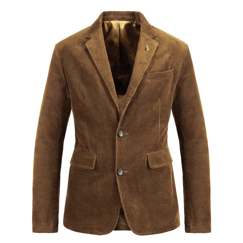 Autumn and Winter Mens Blazer Jacket Corduroy Retro Leisure Flat Lapel Coat Three-dimensional Leisure Comfortable Ventilate