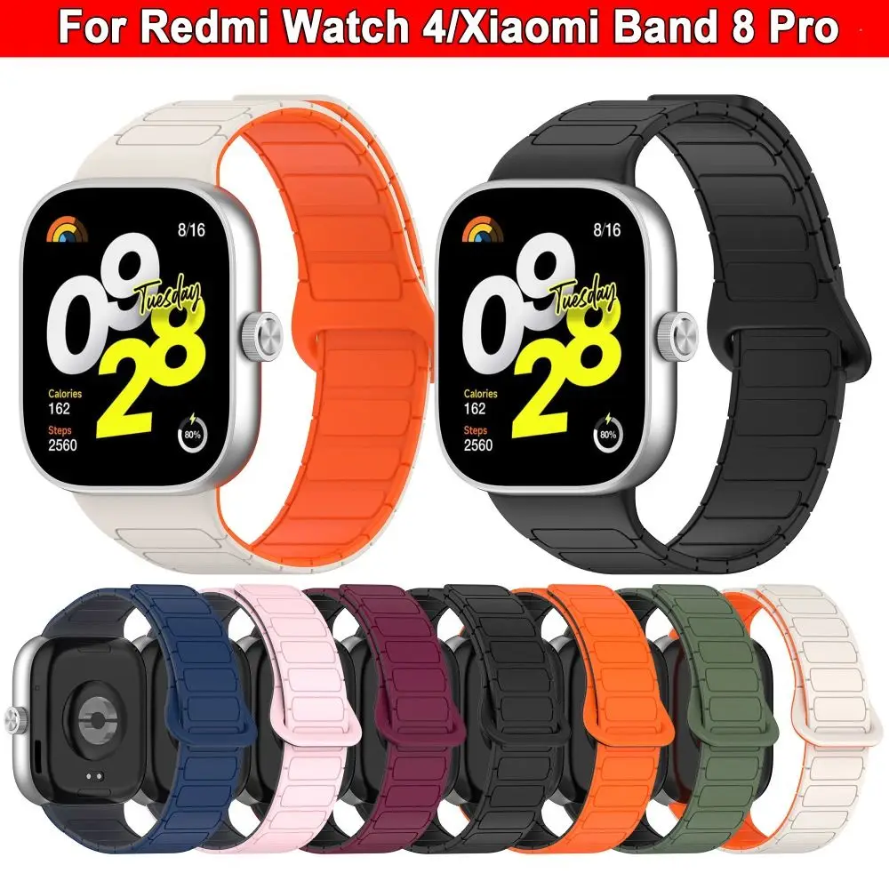 Replacement Magnetic Silicone Strap Double Color Belt Watchband Smart Watch Wrist Bracelet for Redmi Watch 4/Xiaomi Band 8 Pro