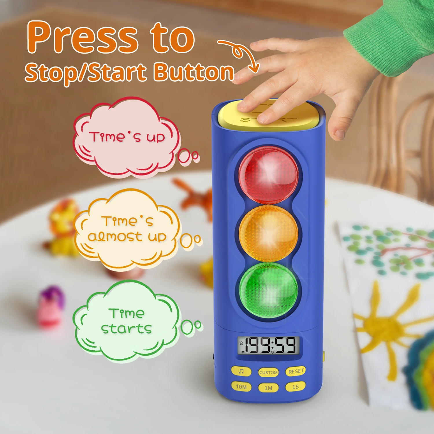 Kids Digital Visual Timer with Signal Light LCD Display Rechargeable Time Management Tool 200 Minute Countdown Stopwatch