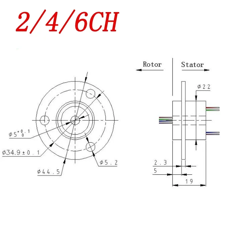 1 pz foro diametro 5mm 2A 2CH 4CH 6CH 12CH anello di contatto conduttivo albero cavo tensione di scorrimento 220VAC/DC giunto rotante di raccolta