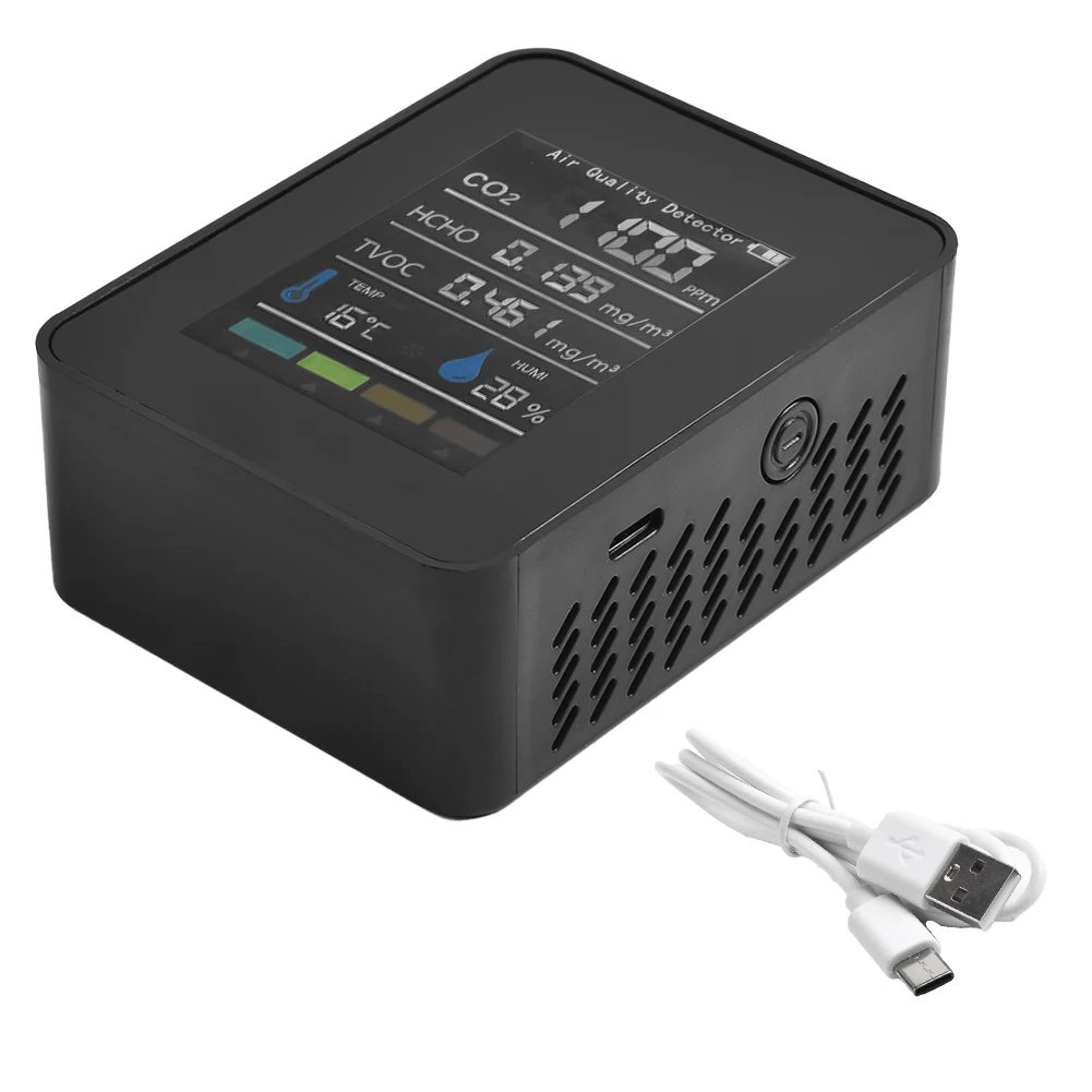 

Practical Useful Air Quality Monitor 1200mAh Battery 5V LED Digital Display Replacement Type-C USB Cable White