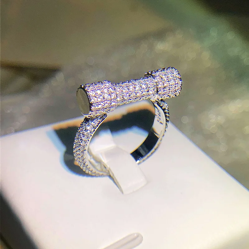 Creative luxury full diamond geometric ring 925 silver temperament closed-mouth surround diamond high-end ring birthday gift