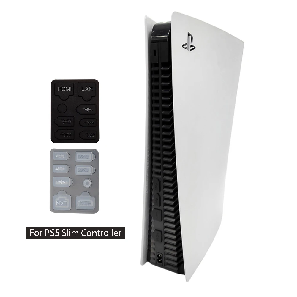 

for PS5 SLIM Dust Plug 8pcs/Set Game Console Silicon Dust Protector Andtidust Cover LAN USB C Dock Dustproof Cap Replace Parts