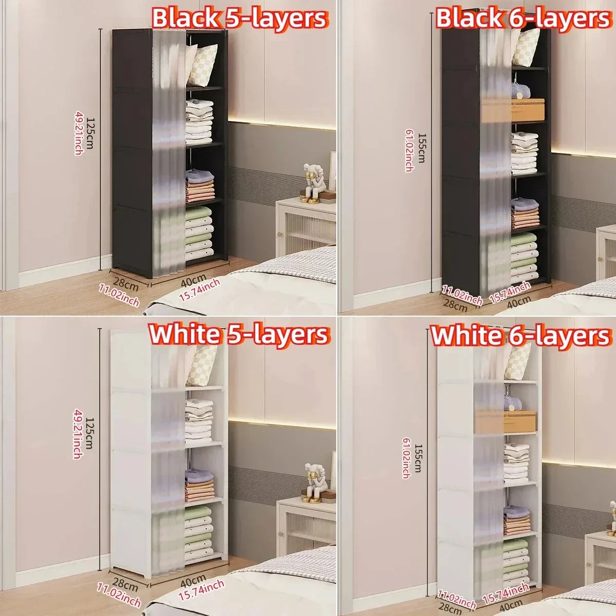 Dustproof Wardrobe 6/5 Layers High Capacity Bedroom Open Storage Cabinet Simple Assembly Partition Bookshelf Closet Organizer