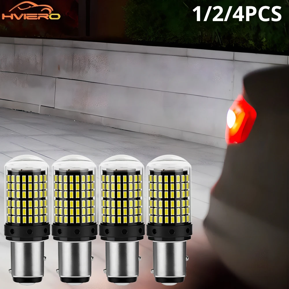 

1/2/4PCS Car Reverse Signal Drl Daytime Running Lights 1156 1157 144SMD Auto Turn Tail Bulb Brake Parking Lamp Ultra Bright Red