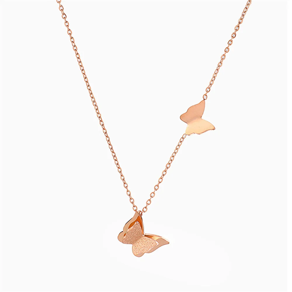 New Cute Butterfly Charm Pendant For Women Rose Gold Color Stainless Steel Animal Choker Necklace Female Jewelry Christmas Gift