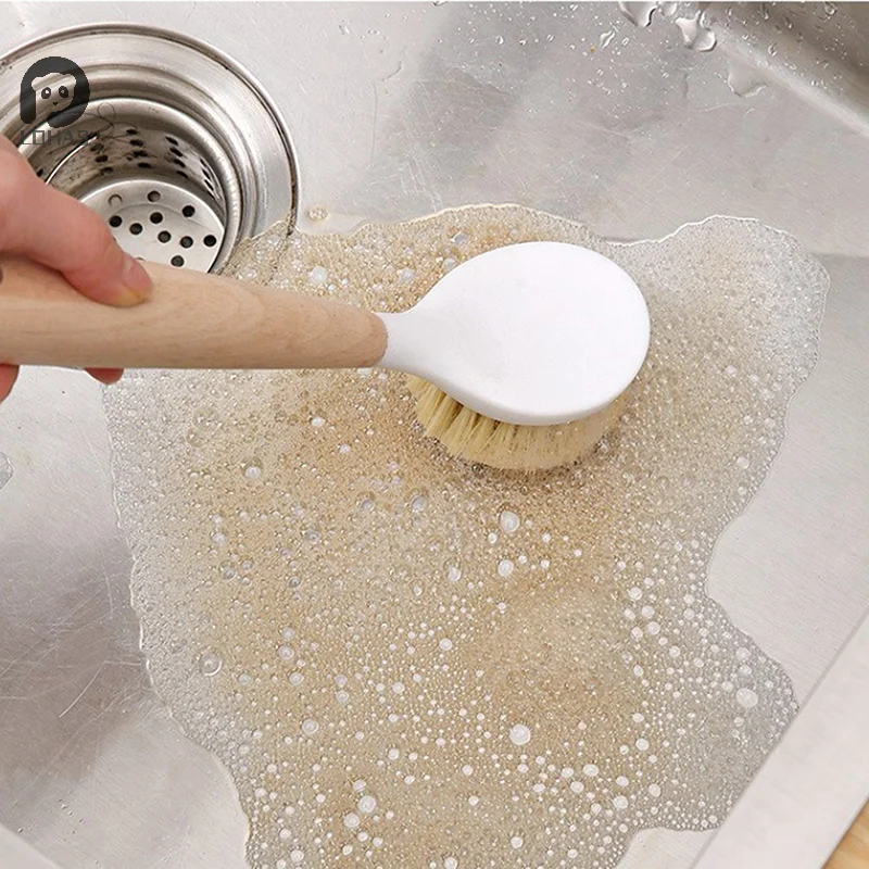 Kitchen Cleaning Brush Natural Wooden Handle Cleaning Brush Dishwashing Brush Cast Iron Frying Pan Brush
