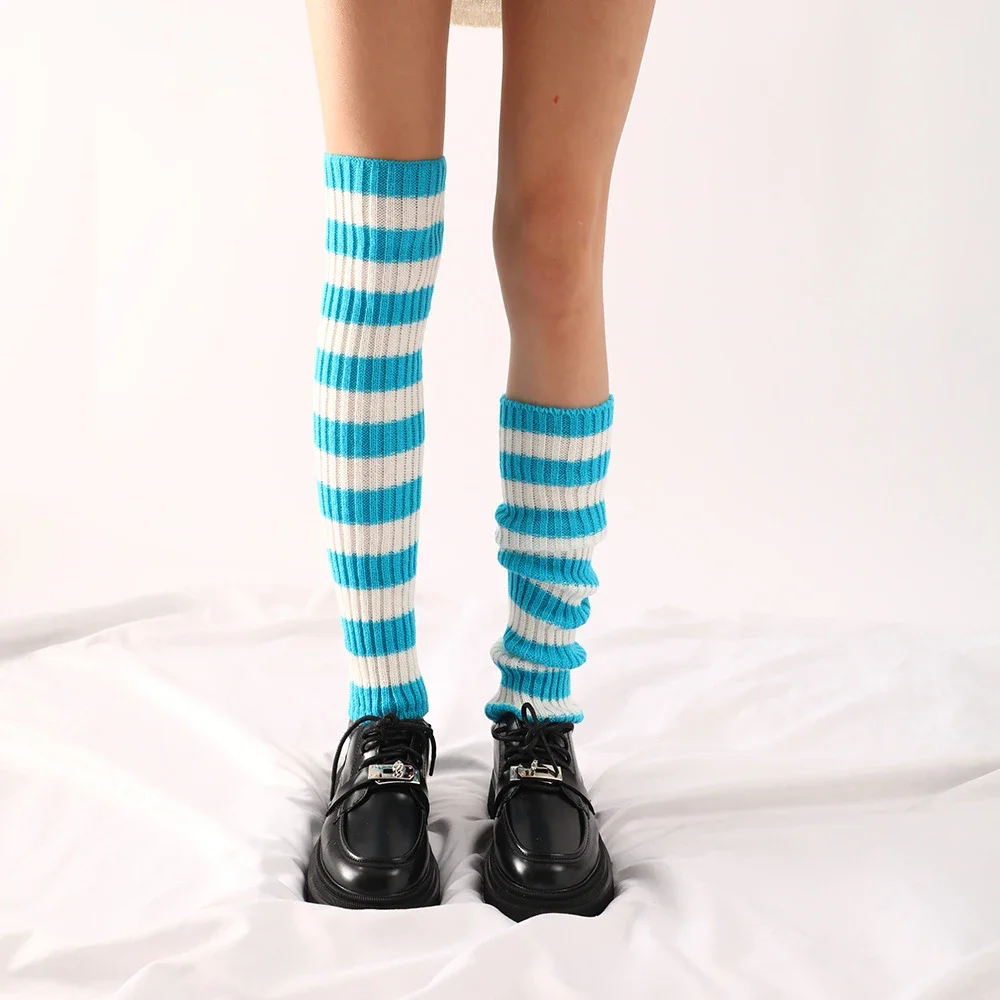 50CM Gestreifte Stricksocken für Damen, Gestrickte Beinwärmer, Gerippte Beinsocken für Party-Accessoires – Detail 5