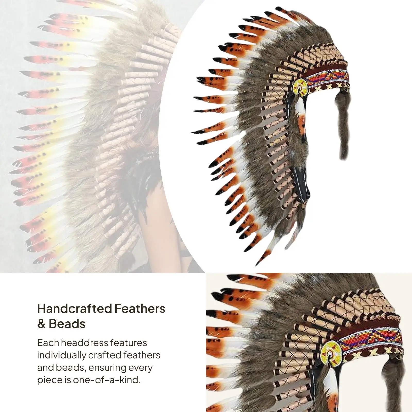 羽の頭飾り髪飾りハロウィンネイティブアメリカンチーフヘッドドレス