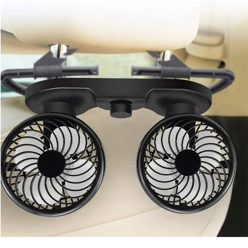 

12V Car Cooling Backseat Fan 60 Degree Swivel 2 Speed Headrest Electric Cooler Fan w/ Cigarette Lighter Auto RV Vehicle Boat