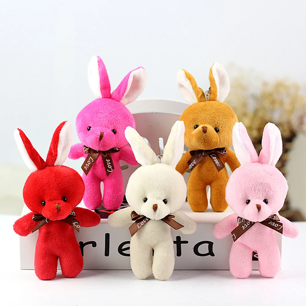 1pc 16CM Plush Toy Rabbit with Ribbon Bow Siamese Rabbits Toys Key Chain Pendant Gifts for Children Kids Toy Wedding Gifts