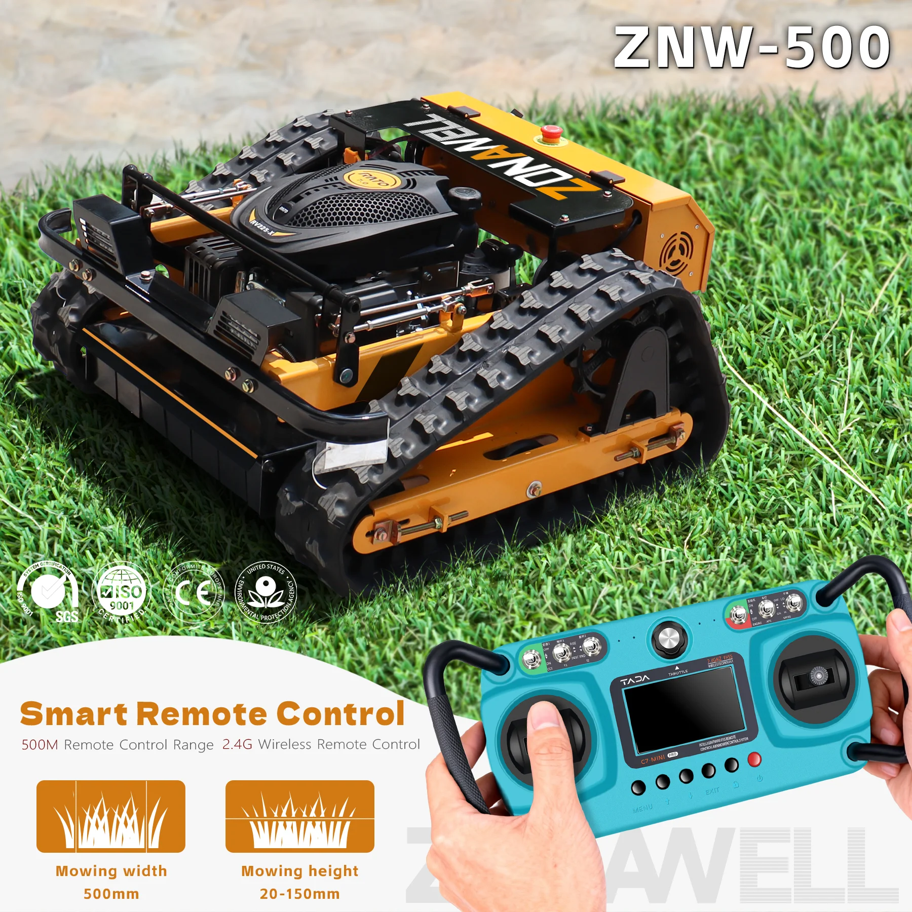 

Factory direct sales remote-controlled lawn mowers 500mm customized colors efficiency 1500㎡/H for farms and yards