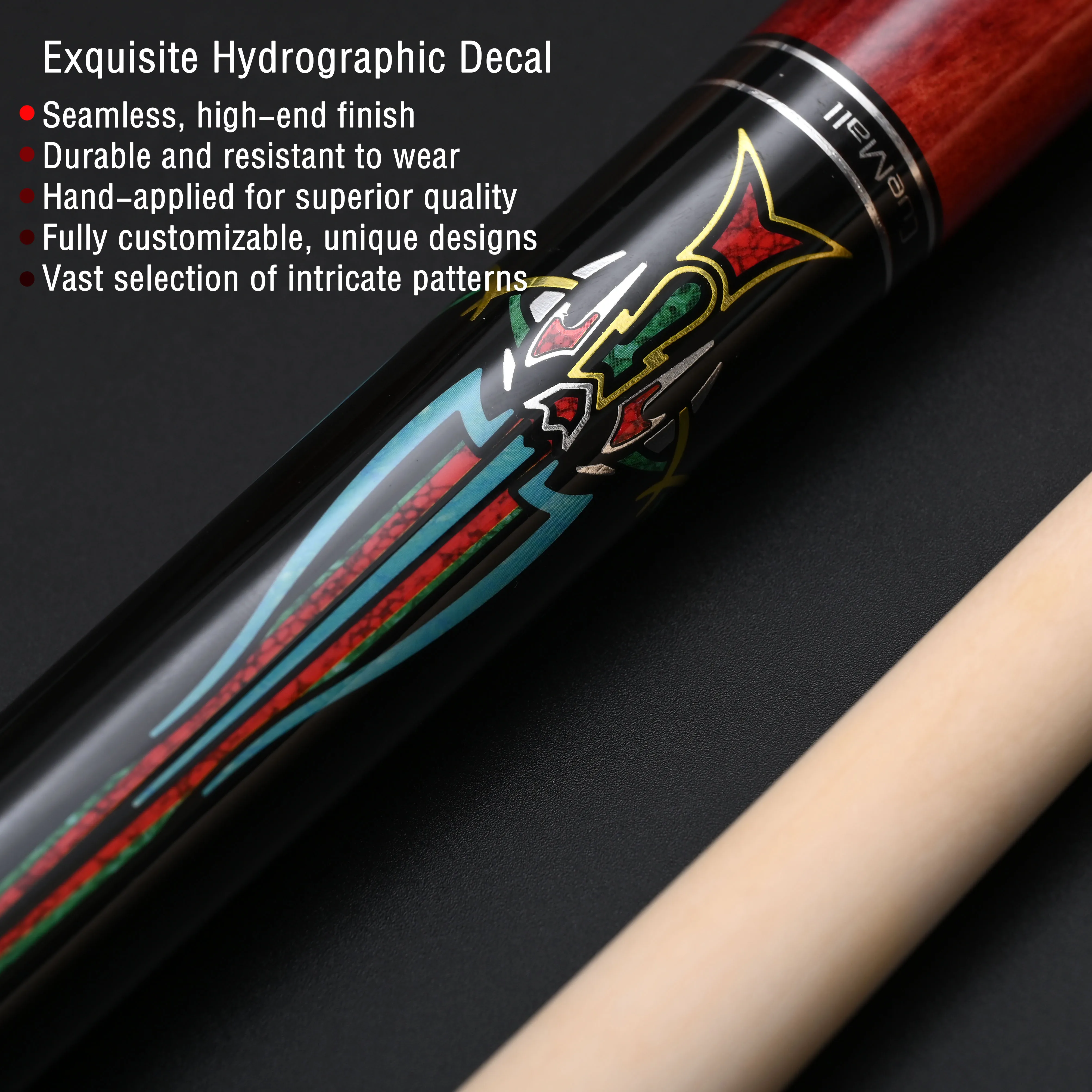 عصا البلياردو الفاخرة من Cue Mall مع وصلة توصيل سريعة من الفولاذ المقاوم للصدأ وطرف متعدد الطبقات ملون